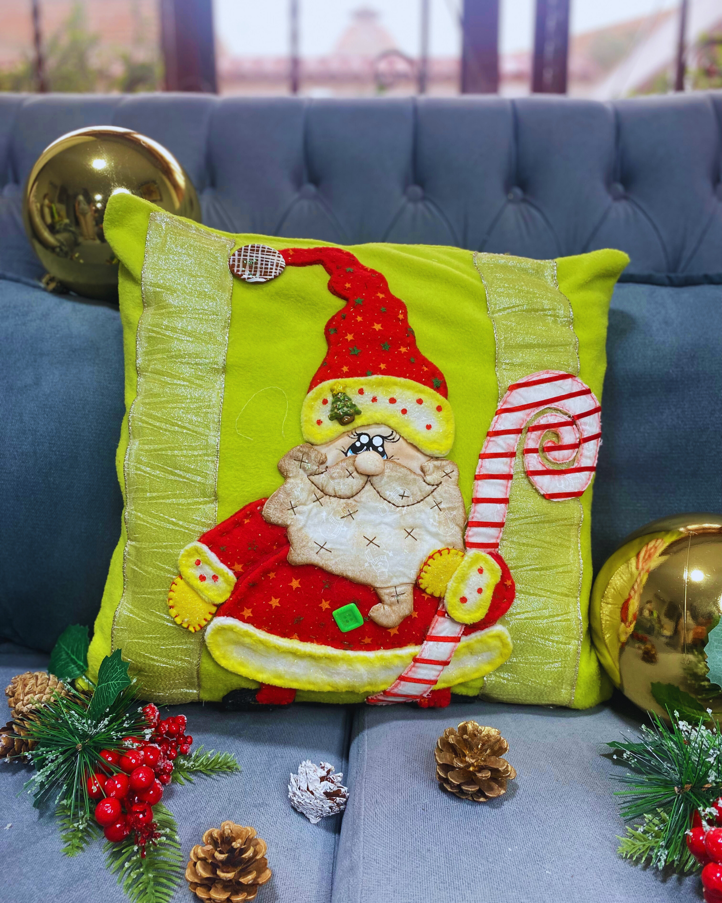Funda de cojin Santa Claus con baston